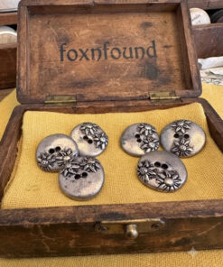 Lot of 6 Vintage 1960s Soviet Silver Tone Metal Buttons with Flower Design