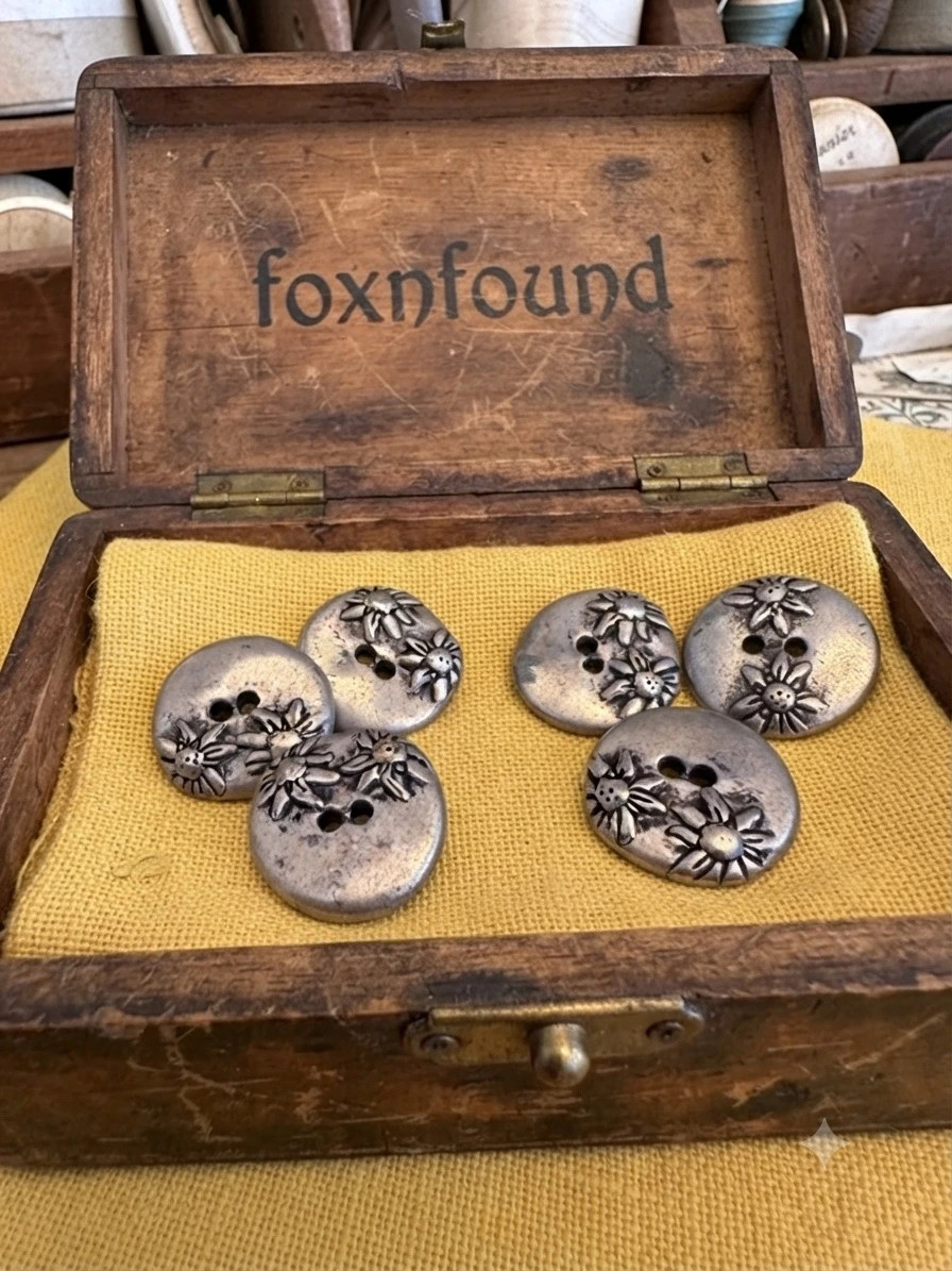 Lot of 6 Vintage 1960s Soviet Silver Tone Metal Buttons with Flower Design