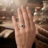 925 Sterling Silver Flower Ring with Lab Sapphire, Size K~L3