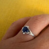 925 Sterling Silver Flower Ring with Lab Sapphire, Size K~L3