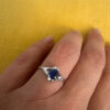 925 Sterling Silver Flower Ring with Lab Sapphire, Size K~L3