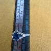 925 Sterling Silver Flower Ring with Lab Sapphire, Size K~L3