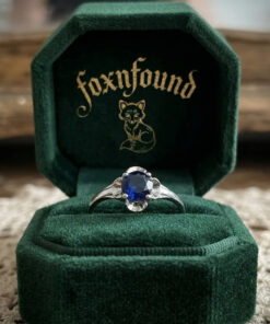 925 Sterling Silver Flower Ring with Lab Sapphire, Size K~L3