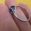 925 Sterling Silver Flower Ring with Lab Sapphire, Size K~L3