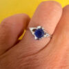 925 Sterling Silver Flower Ring with Lab Sapphire, Size K~L3