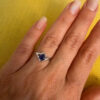 925 Sterling Silver Flower Ring with Lab Sapphire, Size K~L3