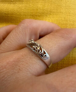 925 sterling silver vintage filigree ring, size O (vv)