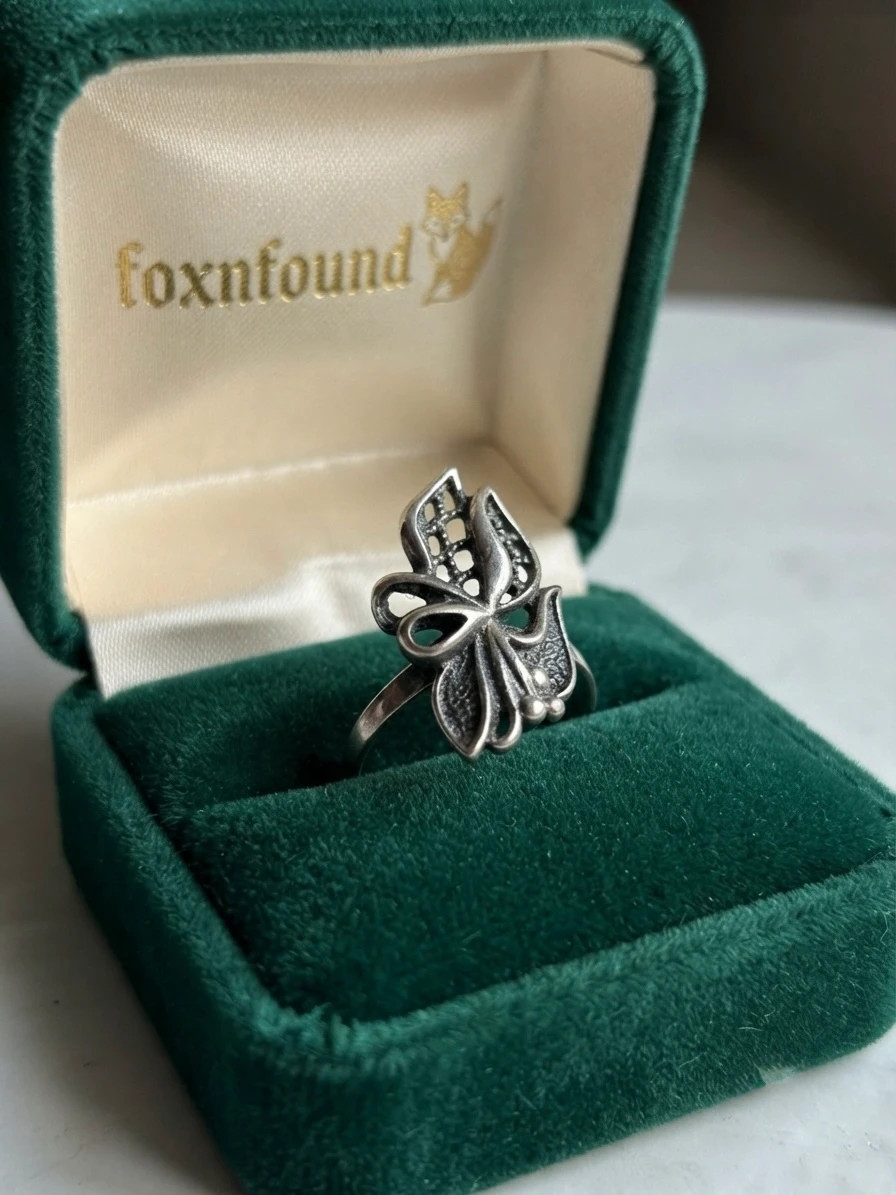Vintage Soviet Ukrainian Sterling Silver Floral Filigree Ring, 925 Silver, Size R (v1)