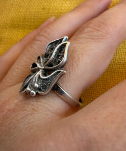 Vintage Soviet Ukrainian Sterling Silver Floral Filigree Ring, 925 Silver, Size R (v1)