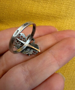 Vintage Soviet Ukrainian Sterling Silver Floral Filigree Ring, 925 Silver, Size R (v1)