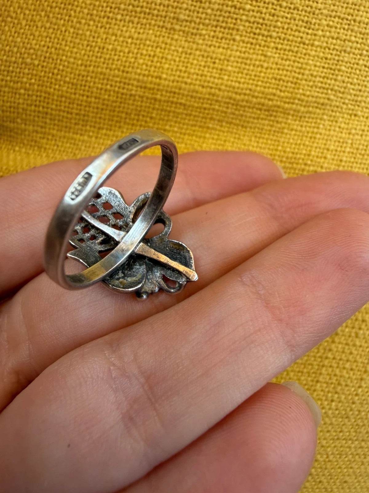 Vintage Soviet Ukrainian Sterling Silver Floral Filigree Ring, 925 Silver, Size R (v1)