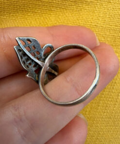 Vintage Soviet Ukrainian Sterling Silver Floral Filigree Ring, 925 Silver, Size R (v1)