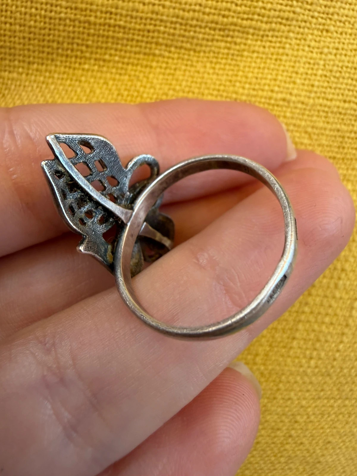 Vintage Soviet Ukrainian Sterling Silver Floral Filigree Ring, 925 Silver, Size R (v1)