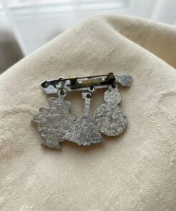 Vintage Soviet Russian Folk Charm Brooch Matryoshka,Balalaika & Samovar Dangles,USSR 60s