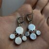 Vintage from 60s Natural Rose Quartz Cluster Dangle Earrings sterling silver