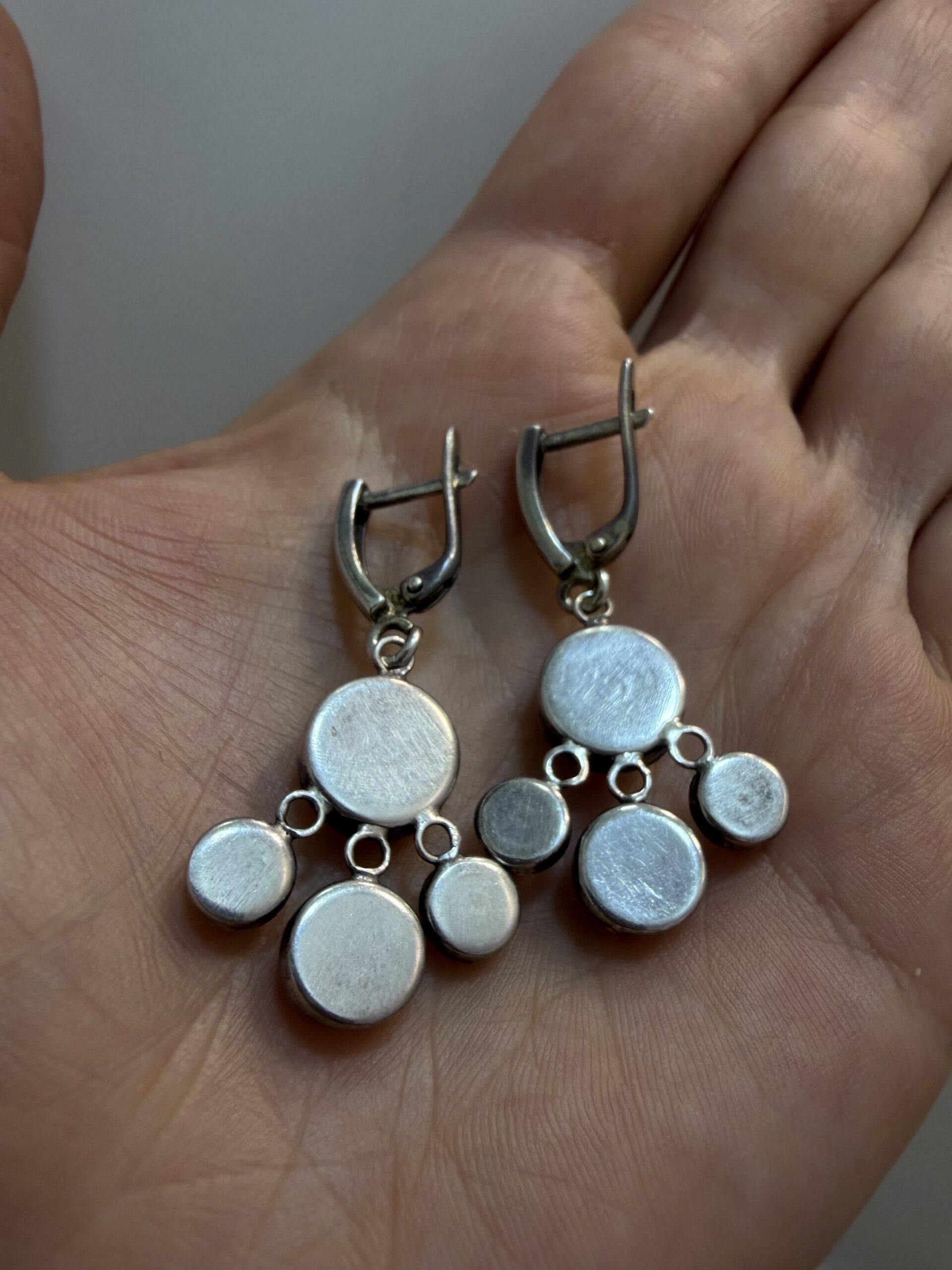 Vintage from 60s Natural Rose Quartz Cluster Dangle Earrings sterling silver image 4