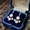 Vintage from 60s Natural Rose Quartz Cluster Dangle Earrings sterling silver