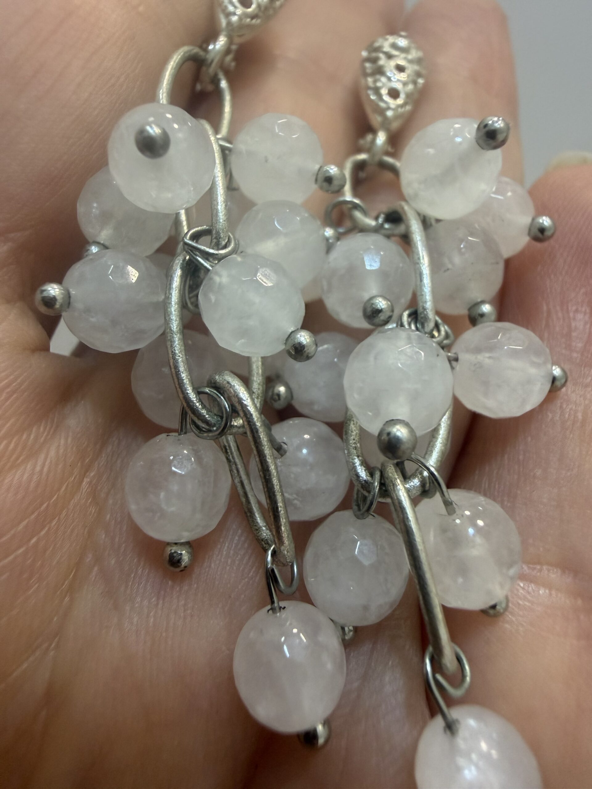 Natural Milky Quartz Beaded Silver
Earrings