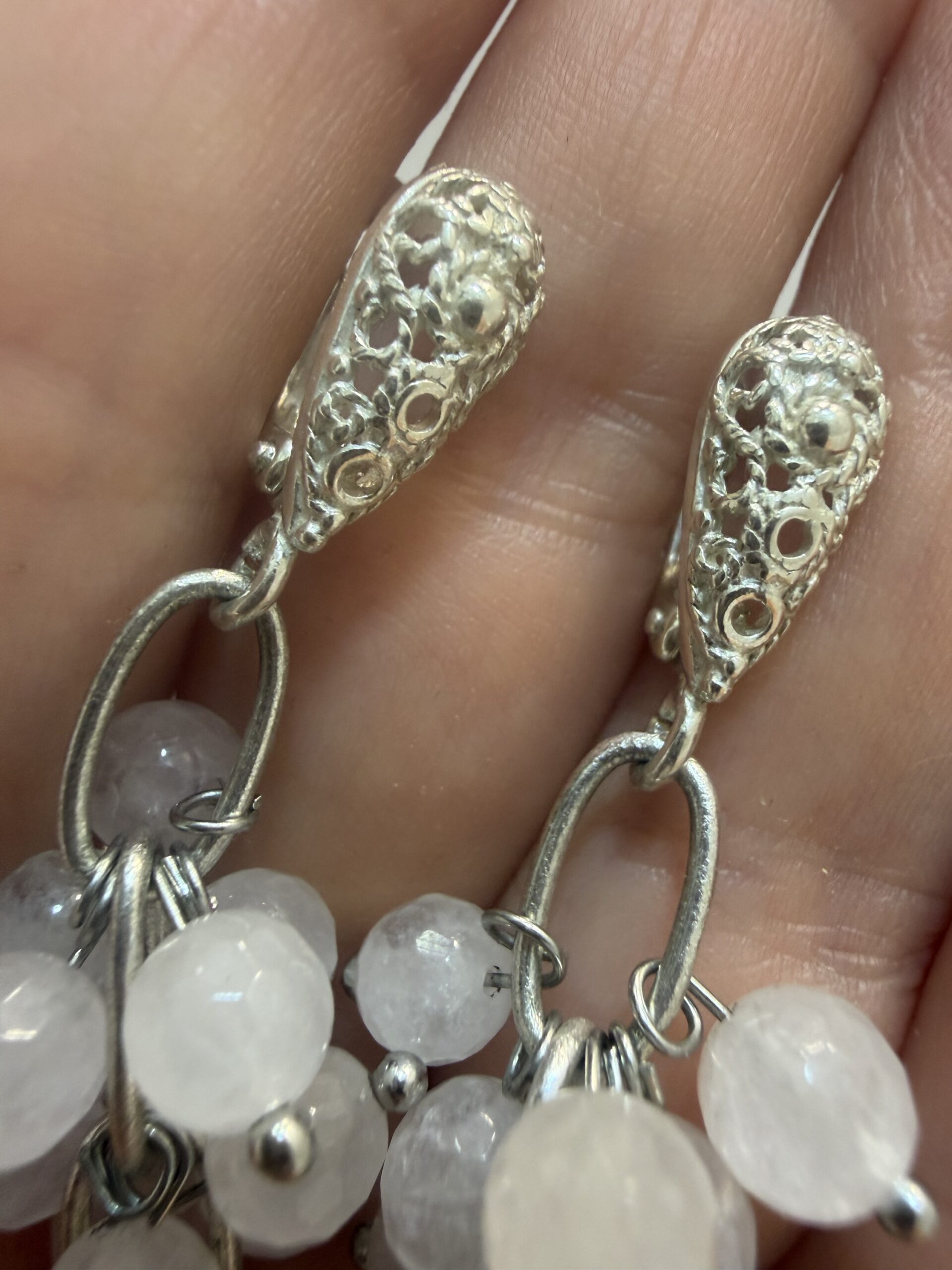 Natural Milky Quartz Beaded Silver
Earrings