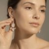 Vintage from 60s Natural Rose Quartz Cluster Dangle Earrings sterling silver