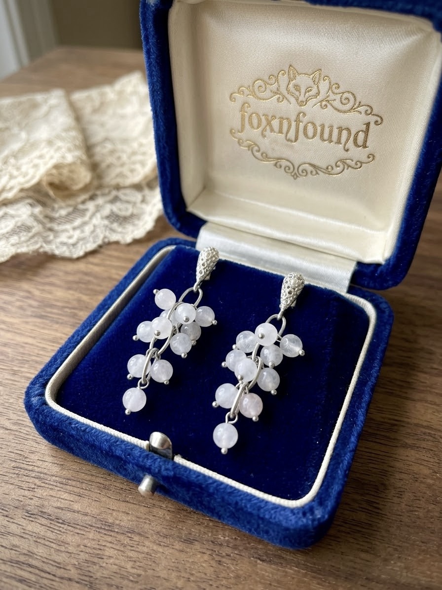 Natural Milky Quartz Beaded Silver
Earrings