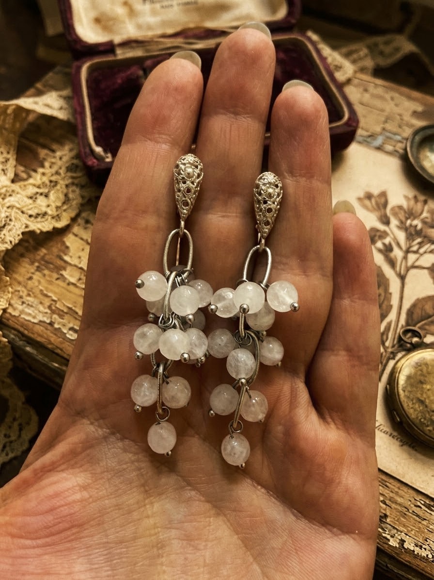Natural Milky Quartz Beaded Silver
Earrings