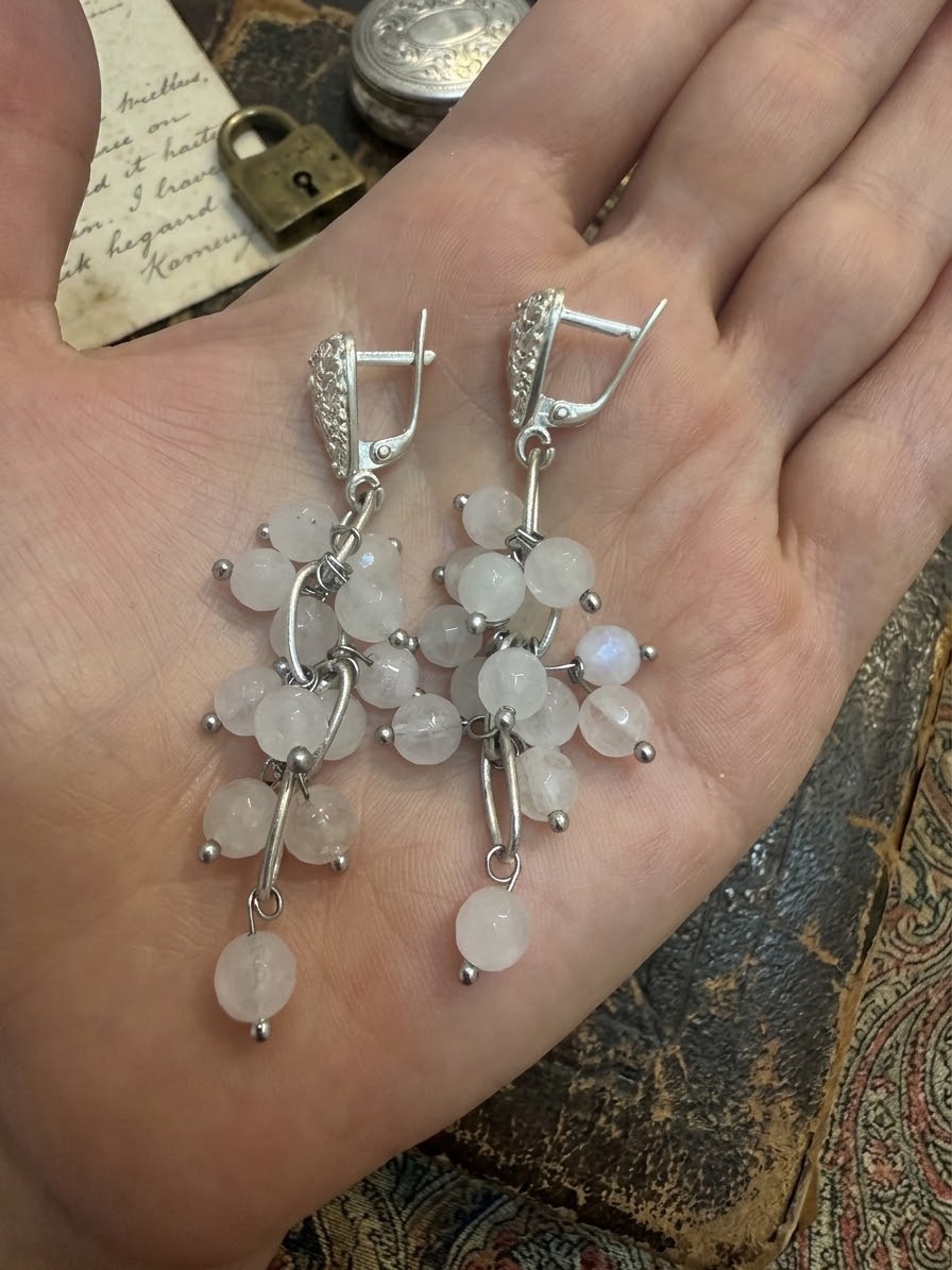 Natural Milky Quartz Beaded Silver
Earrings