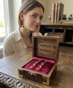 Vintage sterling silver earrings set with natural red coral cabochons.