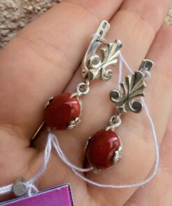 New Silver Earrings with Natural Coral ~200