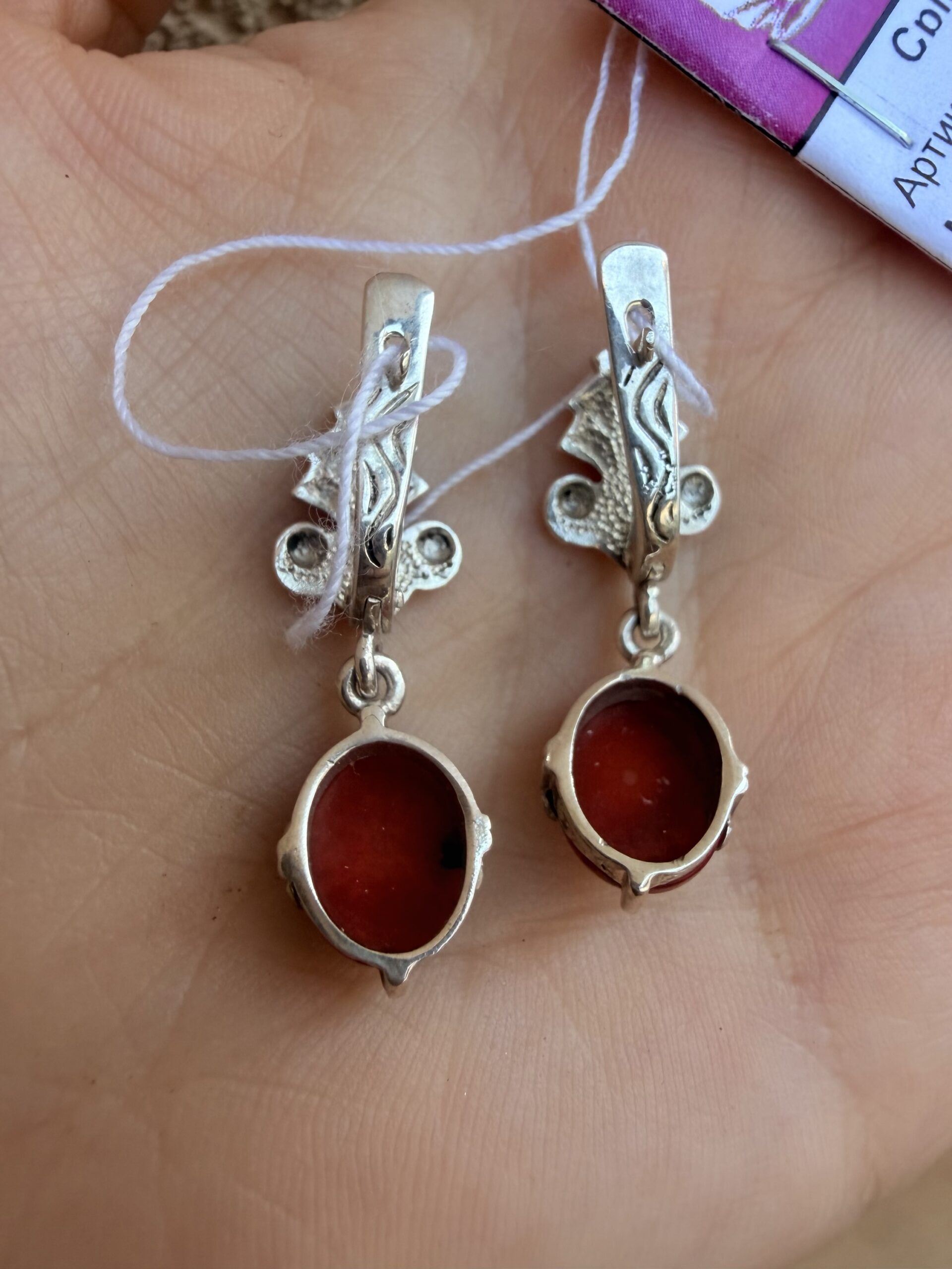 New Silver Earrings with Natural Coral ~200 image 4