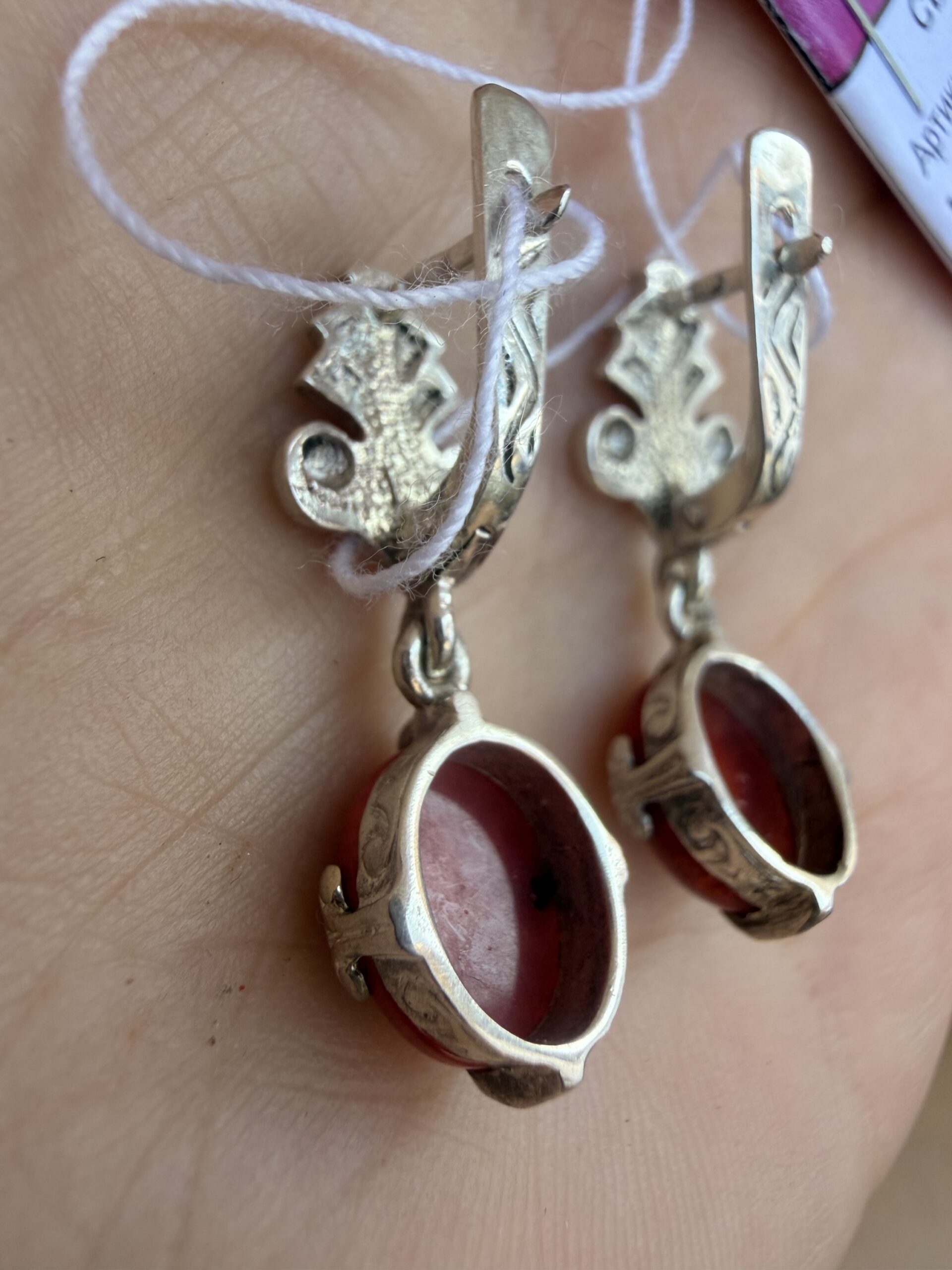 New Silver Earrings with Natural Coral ~200 image 5