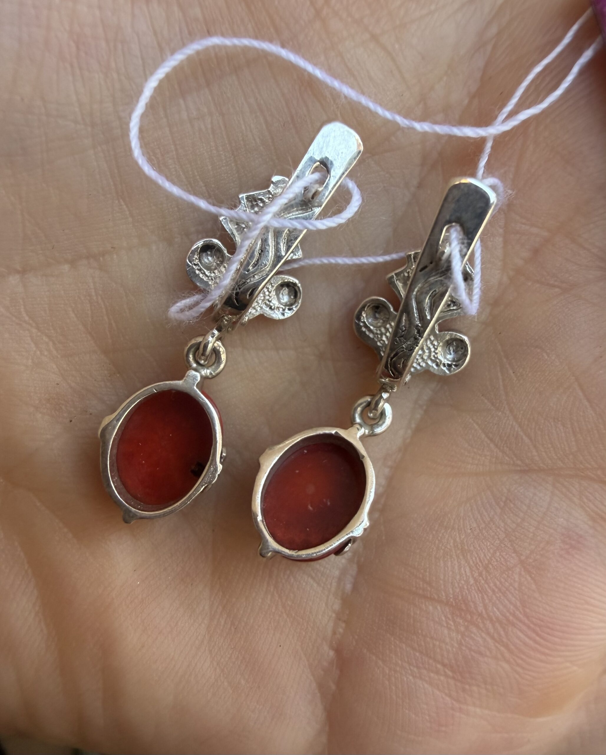 New Silver Earrings with Natural Coral ~200 image 6