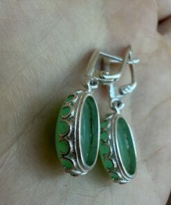 Sterling Silver Vintage Earrings with Natural Green Chrysoprase Cabochons ~200