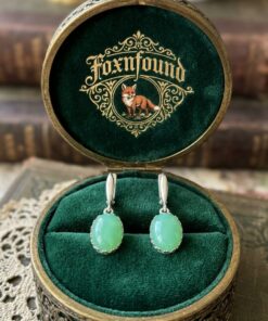 Sterling Silver Vintage Earrings with Natural Green Chrysoprase Cabochons ~200