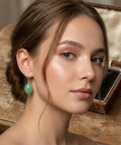 Sterling Silver Vintage Earrings with Natural Green Chrysoprase Cabochons ~200