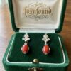New Silver Earrings with Natural Coral ~200