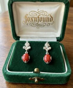 New Silver Earrings with Natural Coral ~200