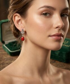 New Silver Earrings with Natural Coral ~200