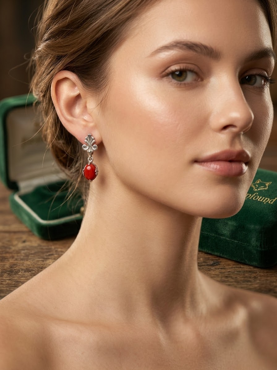 New Silver Earrings with Natural Coral ~200 image 2