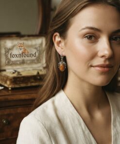 Vintage Soviet Sterling Silver Long Earrings with Baltic Amber — Retro Statement Jewelry~200