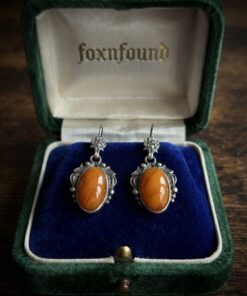Vintage Soviet Sterling Silver Long Earrings with Baltic Amber — Retro Statement Jewelry~200