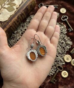 Vintage Soviet Sterling Silver Long Earrings with Baltic Amber — Retro Statement Jewelry~200