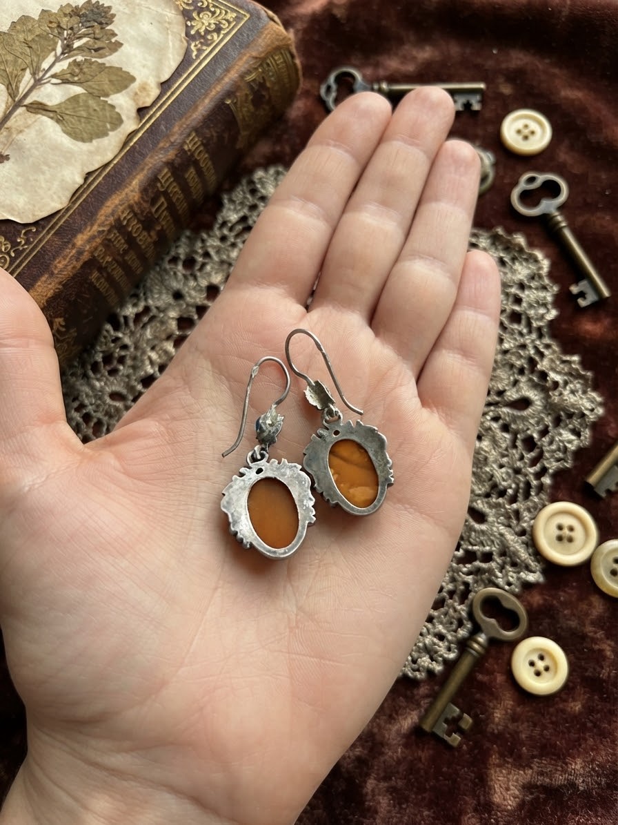 Vintage Soviet Sterling Silver Long Earrings with Baltic Amber — Retro Statement Jewelry~200