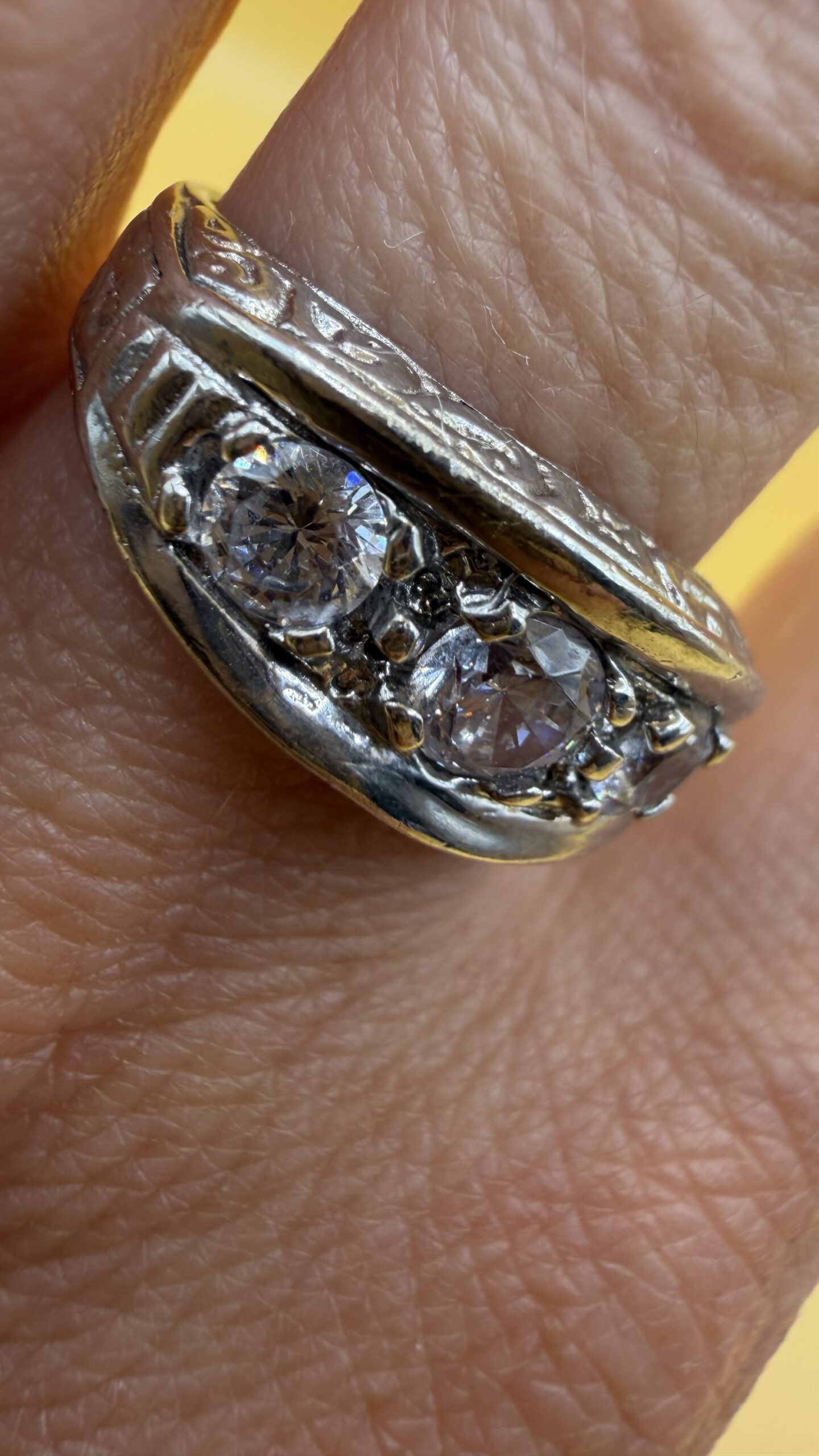 Vintage 925 Sterling Silver Ring, UK P / US 7.5,Czech Glass Stones ~202