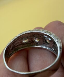 Vintage 925 Sterling Silver Ring, UK P / US 7.5,Czech Glass Stones ~202