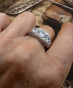 Vintage 925 Sterling Silver Ring, UK P / US 7.5,Czech Glass Stones ~202