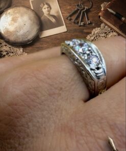 Vintage 925 Sterling Silver Ring, UK P / US 7.5,Czech Glass Stones ~202