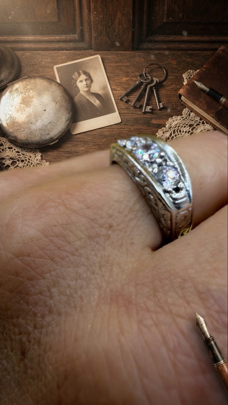 Vintage 925 Sterling Silver Ring, UK P / US 7.5,Czech Glass Stones ~202