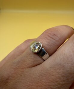 Sterling Silver 925 Natural Citrine Ring Oval Faceted Bezel Wide Band UK Size J