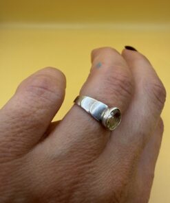 Sterling Silver 925 Natural Citrine Ring Oval Faceted Bezel Wide Band UK Size J